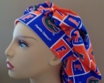 Bouffant Scrub hat made with University of Florida Gators Fabric, Gators Bouffant Scrub Cap Surgical or Food Worker Hat