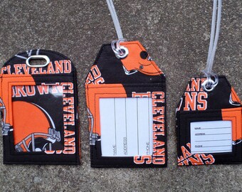 Cleveland Browns  Luggage Tags Work Badge ID Holder Protector Luggage Tags NFL Cleveland Browns Fabric Luggage Identification Bag Gift Tags