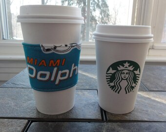 Coffee Cozy from Miami Dolphins Fabric, Coffee Sleeve, Coffee Cup Sleeve, Coffee Cup Holder, fabric coffee holder, iced coffee cozy