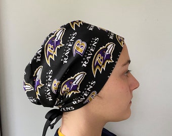 Baltimore Ravens NFL Scrub cap, Ravens Fabric, Baltimore Surgical Scrub Cap, One Size Fits All Ravens Adjustable Scrub Hat Ties in Back