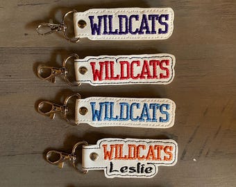 Mascot Embroidered Key Chain, Wldcats Monogrammed Keychain,  Wildcat Embroidered Monogrammed Key Fob, Any mascot key fob