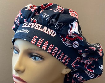 Cleveland Guardians Bouffant Scrub Hat, Cleveland Fabric One Size Fits All MLB Bouffant Scrub Head, Surgical Scrub Cap Food Worker Hat
