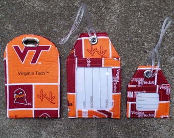 Virginia Tech Luggage Tags,Virginia Tech Hokie Birds Fabric, Luggage Bag Small Tags Burgundy Orange identification Badge Protector Holder