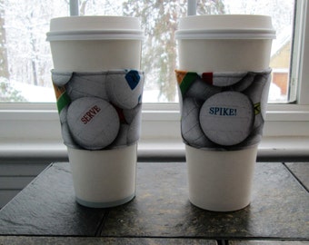 Volleyball Cozy,Volleyball Coffee Cozy,Volleyball Custom Coffee Cup Sleeve,Volleyball Cup Holder,fabric coffee holder,spike serve volleyball