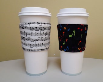 Sheet Music Cozy,Musical Notes Cozy,Musician Coffee Cozy,Sheet Music Custom Coffee Cup Sleeve,Coffee Cup Holder,fabric coffee holder