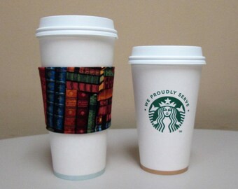 Library Books Cup Holder,Coffee Cozy,Coffee Sleeve,Coffee Cup Sleeve,Coffee Cup Holder,fabric coffee holder, iced coffee cozy