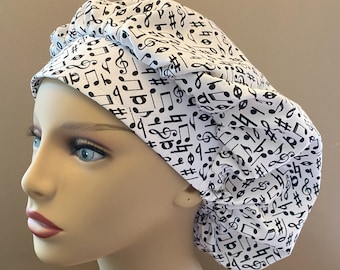 Monogrammed Music Notes Bouffant Scrub, Music Notes Fabric Scrub, Music Notes Surgical Scrub Cap Sheet Music Food Worker Hat
