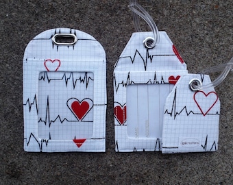 Cardiac Heart Monitor Fabric Badge,Heart Monitor Luggage tags, ID Protector,Surgeons Nurse Badge Identification Badge or Bag and Gift Tags