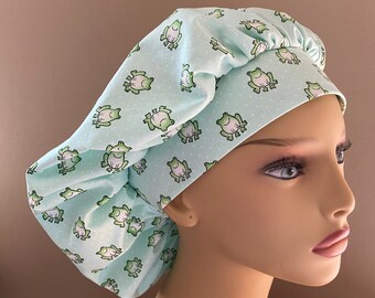 Monogrammed Frogs Bouffant Scrub Cap, Frog Fabric Cap, Frog Fabric Design Bouffant Cap, Frog Surgical Scrub Cap Food Worker Hat