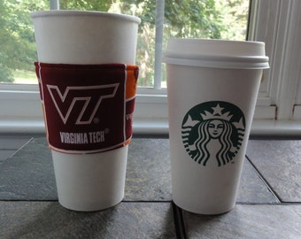 Virginia Technical Institute Fabric Cup Holder,Coffee Cozy,Coffee Cup Sleeve,Coffee Cup Holder,fabric coffee holder, iced coffee