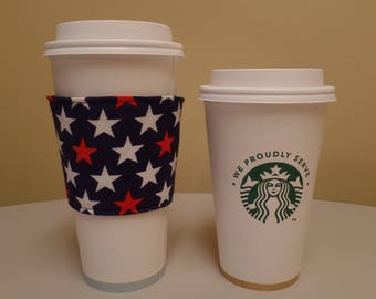 Americana Stars Fabric Coffee Cozy,Custom Coffee Sleeve,Coffee Cup Sleeve,Coffee Cup Holder,fabric coffee holder, iced coffee