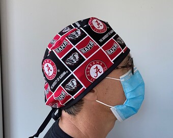 Surgeon Scrub cap made from University of Alabama Fabric, Alabama Surgeon Style Cap, Crimson Tide Fabric Scrub Surgical Scrub Hat