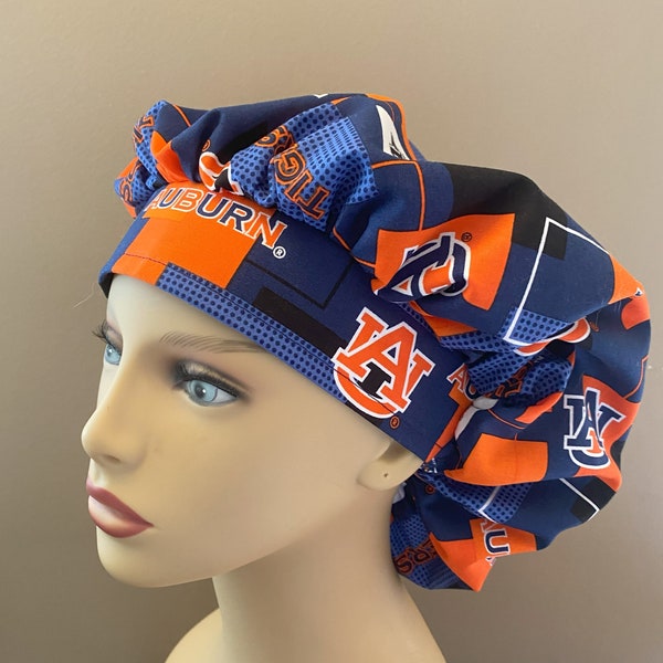 Bouffant Scrub Head Hat made from Auburn University Tigers Fabric Auburn Tigers Surgical Scrub Cap or Food Worker Hat