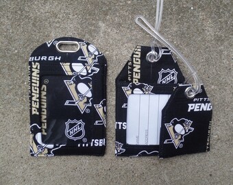 Pittsburgh Penguins Badge Holder Protector Luggage tags NHL Pittsburge Penguins Fabric Rollerboard Bag Identification Tags Gold and Black