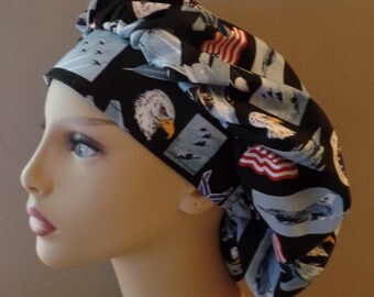 Monogrammed Bouffant Scrub Head Hat made from USAF Fabric,United States Air Force Fabric Bouffant,Monogrammed USAF Surgical Scrub Cap