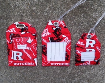 Work Badge ID Holder/ Protector & Luggage tags made from Rutgers University Fabric Name Identification Bag Rutgers University