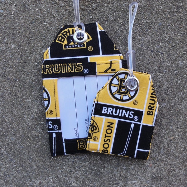 Luggage Tags made from NHL  Boston Bruins Fabric Luggage Bag and Identification Tags Gold and Black