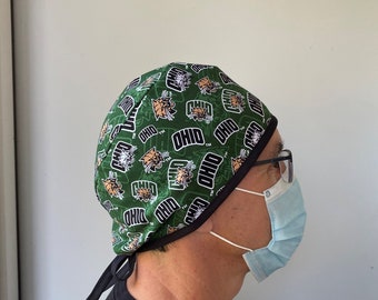 Surgeon Scrub hat made with Ohio University Bobcats Fabric, Ohio Bobcats Surgeon Style Surgical Scrub Hat Unisex One Size Fits All