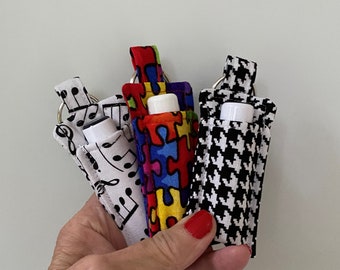 Chapstick Holder Keychain, Music Notes Lip Balm Holder, Chapstick Pouch, Lip Balm Pouch, Houndstooth Keychain, Autism Chapstick Pouch