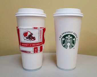 Wisconsin Badgers Coffee Cozy,Wisconsin Badgers Fabric Custom Coffee Cup Sleeve,Coffee Holder,fabric coffee holder,University Wisconsin Gift