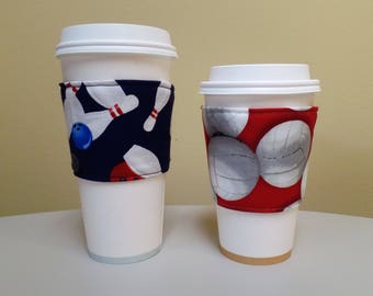 Bowling Balls Pins volleyball Fabric Coffee Cozy,Custom Coffee Sleeve,Coffee Cup Sleeve,Coffee Holder,fabric coffee holder, iced coffee cozy