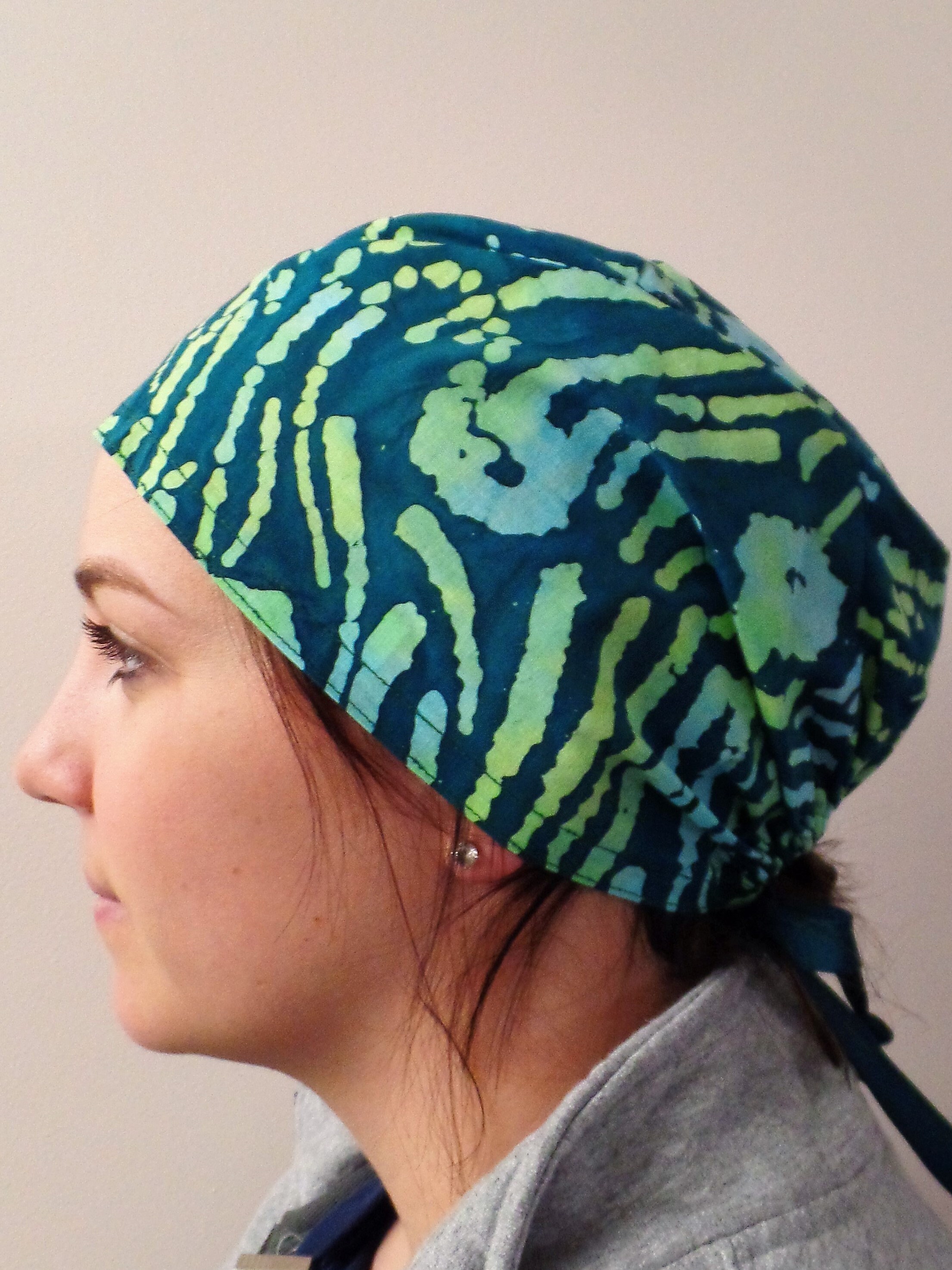 Green Tie Dye scrub Hat, Green Batik Tye Die One Size Fits All
