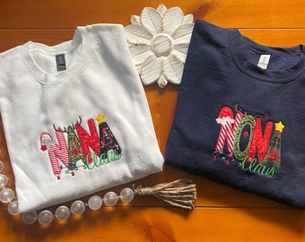 Grandma Sweatshirt, Custom Nana Clause, Custom Nona Clause, Embroidered Pullover Christmas Sweatshirt, Appliqué Christmas Sweatshirt