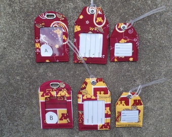 Minnesota Gophers Luggage Tags, University Minnesota Golden Gophers Fabric Burgundy Gold Luggage Bag Badge Holder Name Identification Tags