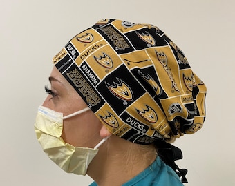 Scrub Hat made from NHL Anaheim Ducks Fabric Anaheim Scrub Hat, Anaheim Ducks Hockey One Size Fits All Adjustable Tie in Back