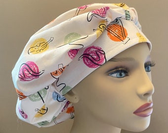 Musical Instruments Monogrammed Bouffant Scrub Head, Music Instruments Fabric Surgical Scrub Cap or Food Worker Hat One Size Fits All