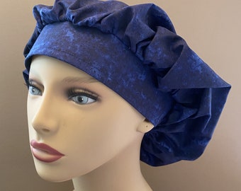 Night Navy Bouffant Scrub Head, Navy Blue Sky Fabric Bouffant Hat, Dark Skies Twilight Stars Surgical Scrub Cap or Food Worker Hat