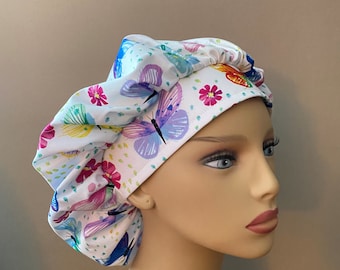 Monogrammed Butterfly Fabric Bouffant Cap, Butterfly Fabric Eyeglasses Case, Butterflies Bouffant,Food Worker Hat Bouffant, Sunglasses Case