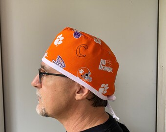 Surgeon Scrub Hat made from Clemson University Fabric, Clemson Tigers Surgeon Style Surgical Scrub Cap, Clemson One Size Fits All