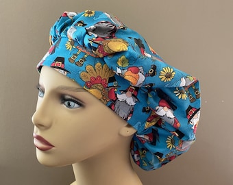 Thanksgiving Bouffant Scrub, Turkeys Bouffant Scrub Hat, Bouffant Cap, Pilgrim Bouffant Surgical Scrub, Gnome Pilgrims