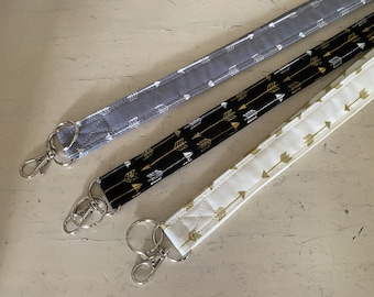 Arrows Lanyard, Black, Cream, Gray Arrow Lanyard, Arrows Fabric Lanyard, Arrows Fabric Lanyards