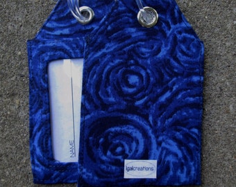 Cobalt Blue Fabric Luggage Tags,Blue Black and Navy Swirls Luggage Cobalt Circles Luggage Name Identification Bag and Gift Tags