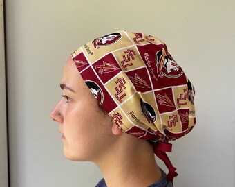 Florida State Seminoles Scrub Cap, Seminoles Fabric Surgical Scrub Hat Unisex One Size Fits All With Adjustable Tie in Back