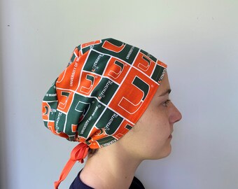 Miami Hurricanes Scrub Cap, Hurricanes Fabric, Miami Hurricanes Surgical Scrub One Size Fits All Dolphins Adjustable Scrub Hat Ties in Back