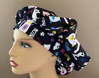 Monogrammed Cats, Kittens Bouffant Cap, Cats Fabric Cap, Kitten Fabric Design Bouffant Cap, Meow Bouffant Surgical Scrub Cap Food Worker Hat