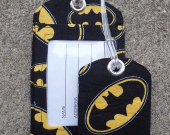 Superhero Luggage Identification Bag Tags made from Bat Fabric Large small mini Bag and Gift Tags to mark your Gear