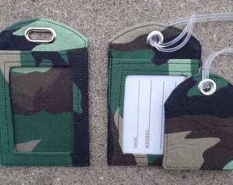 Army Camoflauge Luggage Tags, Camoflauge Work Badge ID Holder Protector and Camoflauge Fabric Luggage Rollerboard Identification Bag Tags