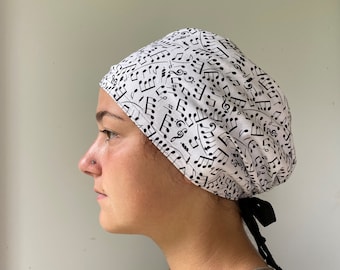 Monogrammed Music Notes Fabric Scrub Hat, Monogrammed Musical Scrub Cap Hat, Music Note Chapstick Keychain, Adjustable Ties in Back One Size