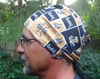 University of Idaho Vandals scrub cap, Idaho Fabric, Idaho Themed Black and Tan Surgical Scrub Hat One Size Fits All Adjustable Tie
