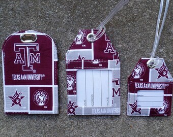 Texas A  M Luggage Tags,T exas A  M Aggies Fabric Badge Holder, Texas A & M Badge Reel, Suitcase Identification Bag Gift Tags