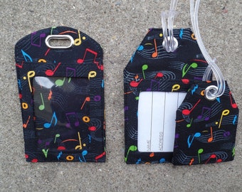Music Notes Fabric Work Badge ID Protector Holder and Music Notes Fabric Badge Reel, Luggage Identification Bag tags to Mark your Gear.