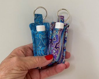 Purple Paisley Chapstick Keychain, Turquoise Fabric Lip Balm Holder, Chapstick Pouch, Turquoise Paisley Badge Reel Turquoise floral keychain