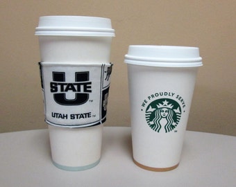 Utah State University Fabric Cup Holder,Utah Coffee Cozy,Coffee Cup Sleeve,Coffee Cup Holder,fabric coffee holder, iced coffee
