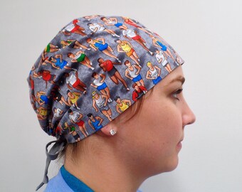 Monogrammed Marathon Runners Fabric Surgical Scrub, Marathon Surgeon Style Scrub cap, Runners One size, adjustable ties in back Scrub Hat