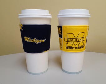 Coffee Cozy made from University Michigan Wolverines Fabric Custom Coffee Sleeve,Coffee Cup Holder,fabric coffee holder, iced coffee
