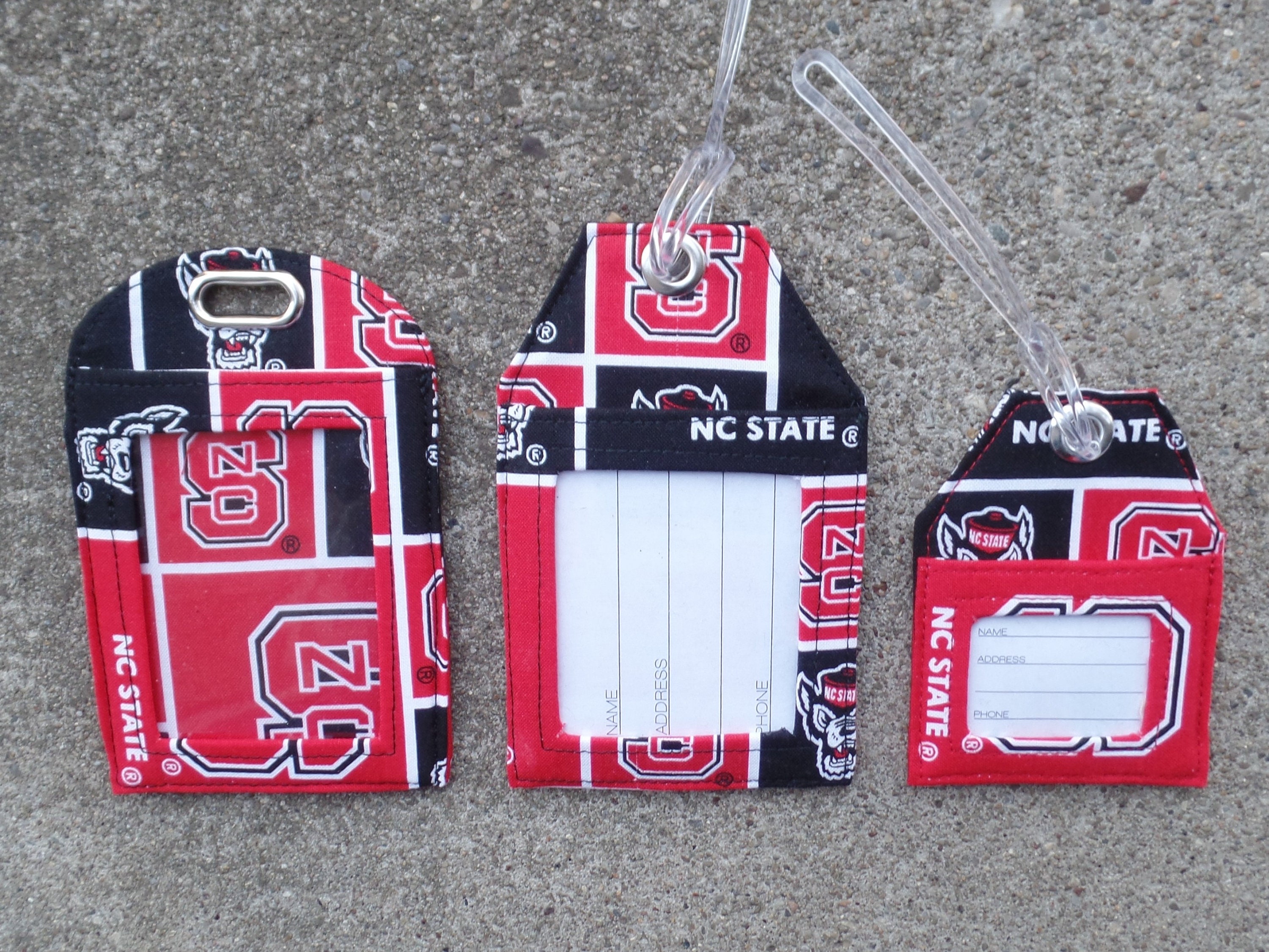 NC State Fabric, Luggage Tags Made From North Carolina Wolfpack Fabric, NC  State Fabric, Wolfpack NC State Badge Protector Holder 
